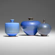 Collection of three vessels by Berndt Friberg, c. 1960, glazed stoneware, sold Jul 2026