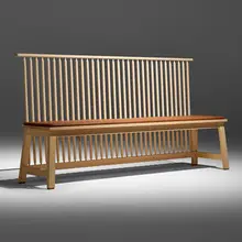 Studioilse, Bench with Back, c. 2021, ash, leather upholstery, copper