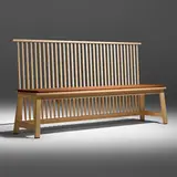 Studioilse, Bench with Back, c. 2021, ash, leather upholstery, copper