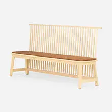 Studioilse, Bench with Back, c. 2021, ash, leather upholstery, copper