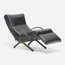 Osvaldo Borsani, P40 adjustable lounge chair, leather upholstery, enameled steel, rubber, brass