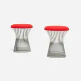 Warren Platner, Stools, pair, chrome-plated steel, upholstery