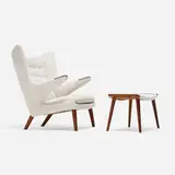 Hans J. Wegner, Papa Bear chair and ottoman, upholstery, teak