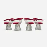 Warren Platner, Armchairs, set of four, upholstery, chrome-plated steel