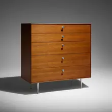 Thin Edge cabinet, model 5740 by George Nelson & Associates, 1955, teak, aluminum, sold Jul 2026