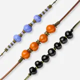 Doyle Lane, Collection of three necklaces, c. 1978-2000, leather, cloth, metal, glazed ceramic