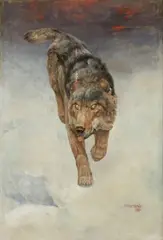John Trivett Nettleship, A wolf on the move, oil on canvas