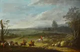 Jacques Bertaux, The Duc d'Orleans and his suite hunting in the Ile de France, oil on canvas