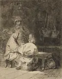 Jean-Baptiste Le Prince, Two scenes from Russian inns, both pen and ink and wash on paper, en grisaille