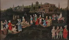 A capriccio of the Topkapi Palace with a slave market in the foreground by Flemish School, oil on paper laid down on panel, offered Oct 2019