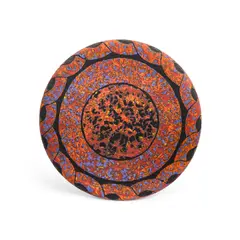 A cold painted bronze circular bowl decorated in red, orange, black, and blue abstract. by 21st century school, sold Oct 2019