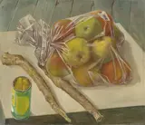 Volker Stelzmann, Stillleben mit Meerrettichwurzeln, 1974, Mischtechnik auf Holz