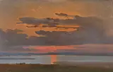 Johann Heinrich Schilbach, Sonnenuntergang über dem Meer, Öl auf Bütten auf Pappe