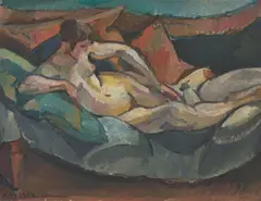 Astrid Holm, Liegender Akt, 1914, Öl auf Leinwand, auf Holz aufgezogen
