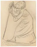 Ernst Barlach, Mann mit Stecken, nach links schreitend, 1915, Kohle auf Papier (aus einem Zeichenblock)