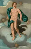 wohl deutsch Nordalpin, Kaiser Rudolf II. (1552–1612) als Jupiter auf Wolken, Um 1580, Öl auf Holz