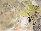 Markus Oehlen, Maler mit Pferd und Reiter, 1981, Acryl, Wachs und Pastellkreide auf Nessel