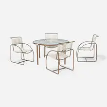 Kipp Stewart, Dining set, 1977, bronze, glass, flagline
