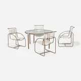 Kipp Stewart, Dining set, 1977, bronze, glass, flagline