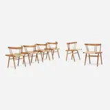 George Nakashima, Grass-Seated chairs, set of six, 1965, American black walnut, sea grass cord
