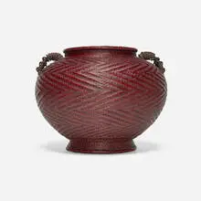 Watanabe Chikusei, Untitled (Flower Basket), bamboo, rattan, lacquer, copper