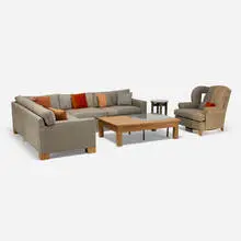 Roy McMakin, Living Room Set, 2007, upholstery, lacquered wood, maple, oak, enameled steel