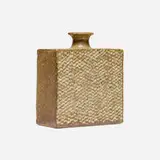 Shimaoka Tatsuzo, Flat-sided bottle vase, glazed Mashiko stoneware with cord inlay