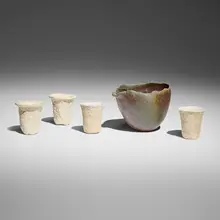 Yuji Ueda, Five-piece tea set, partially glazed anagama-fired stoneware