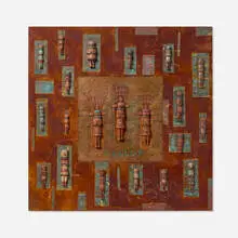Tony Abeyta, The Grain, 2005, acrylic, painted wood kachinas and copper on panel