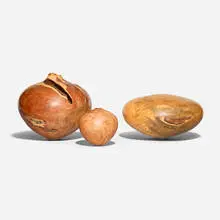 Mike Jackofsky, Collection of three vessels, c. 2005, mesquite, buckeye burl, maple burl