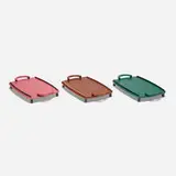 George Sowden, Unique prototype trays, set of three, 1991, lacquered merbau, merbau