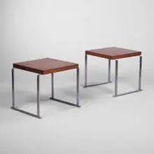 Gilbert Rohde, end tables, 1933, East Indian laurel, brushed steel