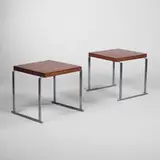 Gilbert Rohde, end tables, 1933, East Indian laurel, brushed steel