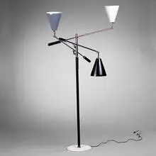 Arredoluce, three arm lamp, c. 1960, enameled and chrome-plated metal, marble
