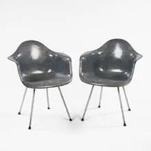 armchairs, pair by Charles and Ray Eames, 1950, fiberglass, zinc, sold Oct 2001