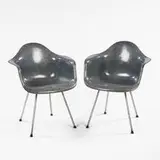 armchairs, pair by Charles and Ray Eames, 1950, fiberglass, zinc, sold Oct 2001