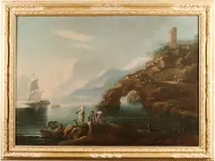 Joseph Vernet, A capriccio coastal harbor scene; also a companion painting (a pair), both oil on canvas