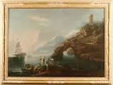 Joseph Vernet, A capriccio coastal harbor scene; also a companion painting (a pair), both oil on canvas