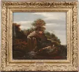 Jacob Isaackz. van Ruysdael, A landscape with a rocky outcrop, oil on panel