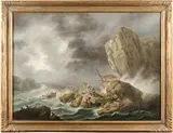 Philipp Jakob, A shipwreck off a rocky coastline, oil on canvas
