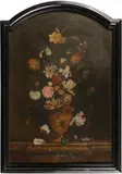 Dutch School, A still life of assorted flowers in a vase, oil on shaped canvas