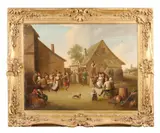 Dutch School, Figures merry-making outside an inn, oil on canvas
