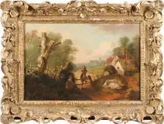 A pastoral landscape with a figure crossing a stile by Thomas Gainsborough, oil on canvas, offered Jun 2019