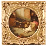 George Armfield, The stand-off; Awaiting the master's return (a pair), both oil on canvas