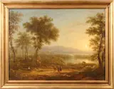 An extensive landscape with figures at dusk by English School, oil on canvas, offered Jun 2019