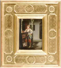 Emmanuel Joseph Lauret, An Algerian beauty on a balcony, oil on canvas laid down on masonite