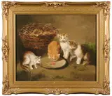 Les cinq chatons by French School, oil on canvas, sold Jun 2019