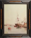 A tranquil harbor by French School, oil on canvas, offered Jun 2019
