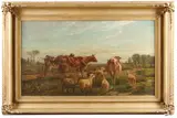 Cows and sheep in a meadow by French School, oil on canvas, offered Jun 2019