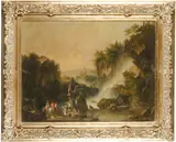 The falls of Tivoli with travelers looking on by Italian School, oil on canvas laid down on masonite, offered Jun 2019